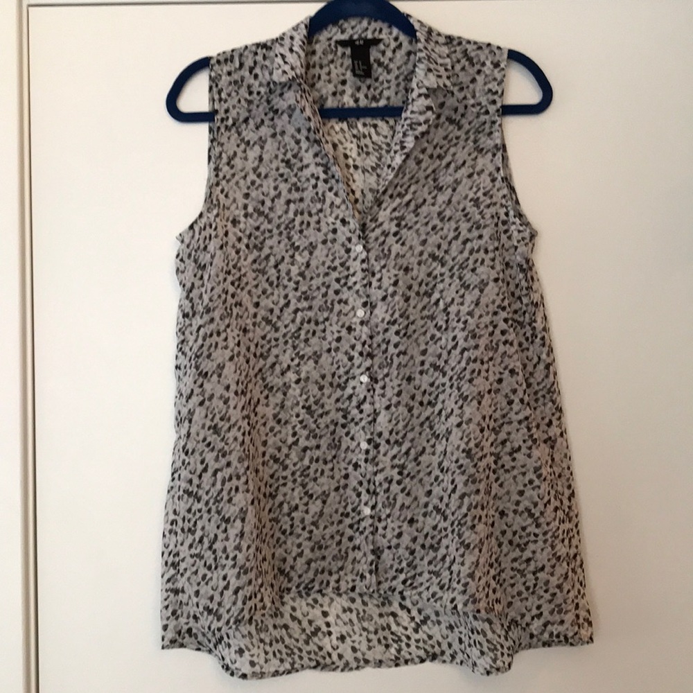 Sheer sleeveless blouse. Longer in back.
